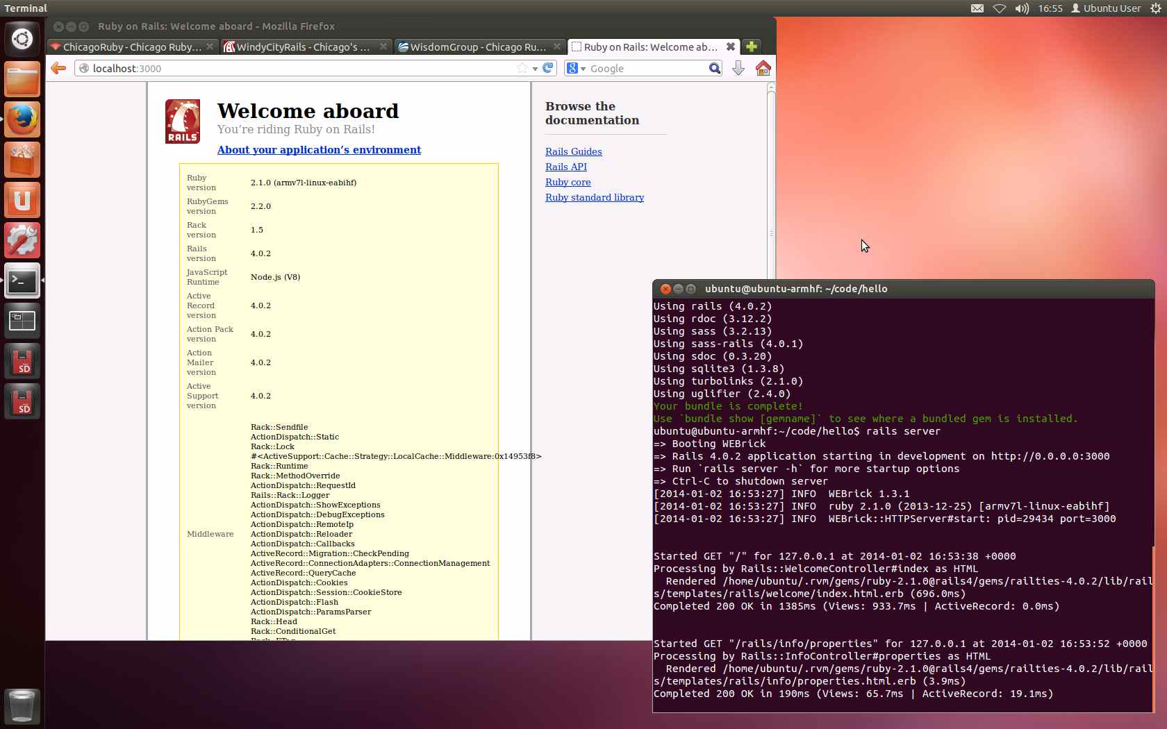 BeagleBone Black running Ubuntu, Ruby, & Rails.