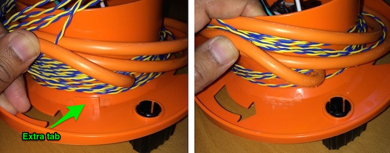 Extra tab inside the reel, before and after removal.
