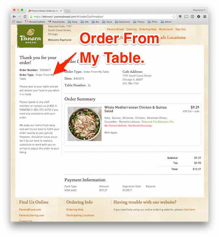 Panera: Order from my table.