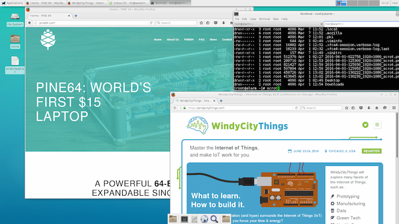 Pine64 desktop with WindyCityThings in the browser