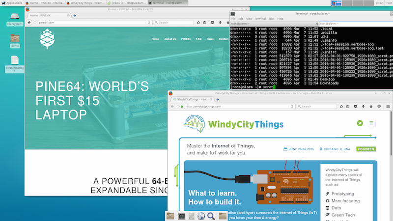 Pine64 desktop with WindyCityThings in the browser Pine64 desktop with WindyCityThings in the browser
